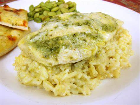 Creamy Chicken Pesto Baked Rice